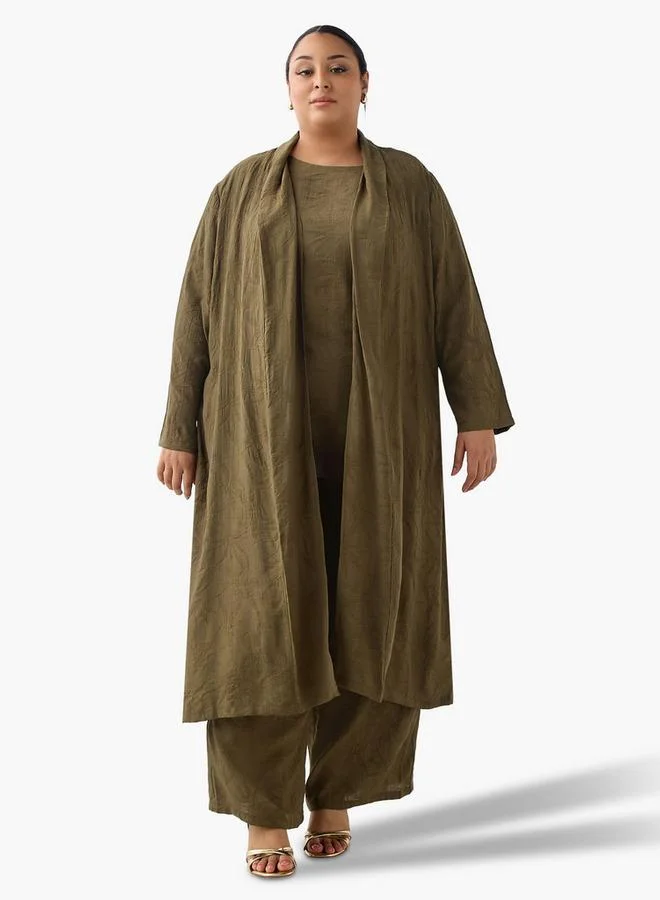  أولا بوبكن Ulla Popken Longline Floral Jacquard Open Front Shrug